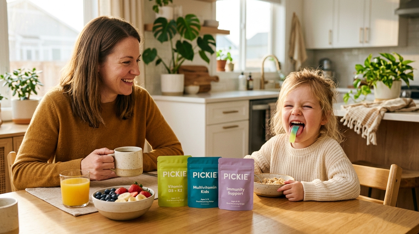 Happy family with Pickie vitamin strips